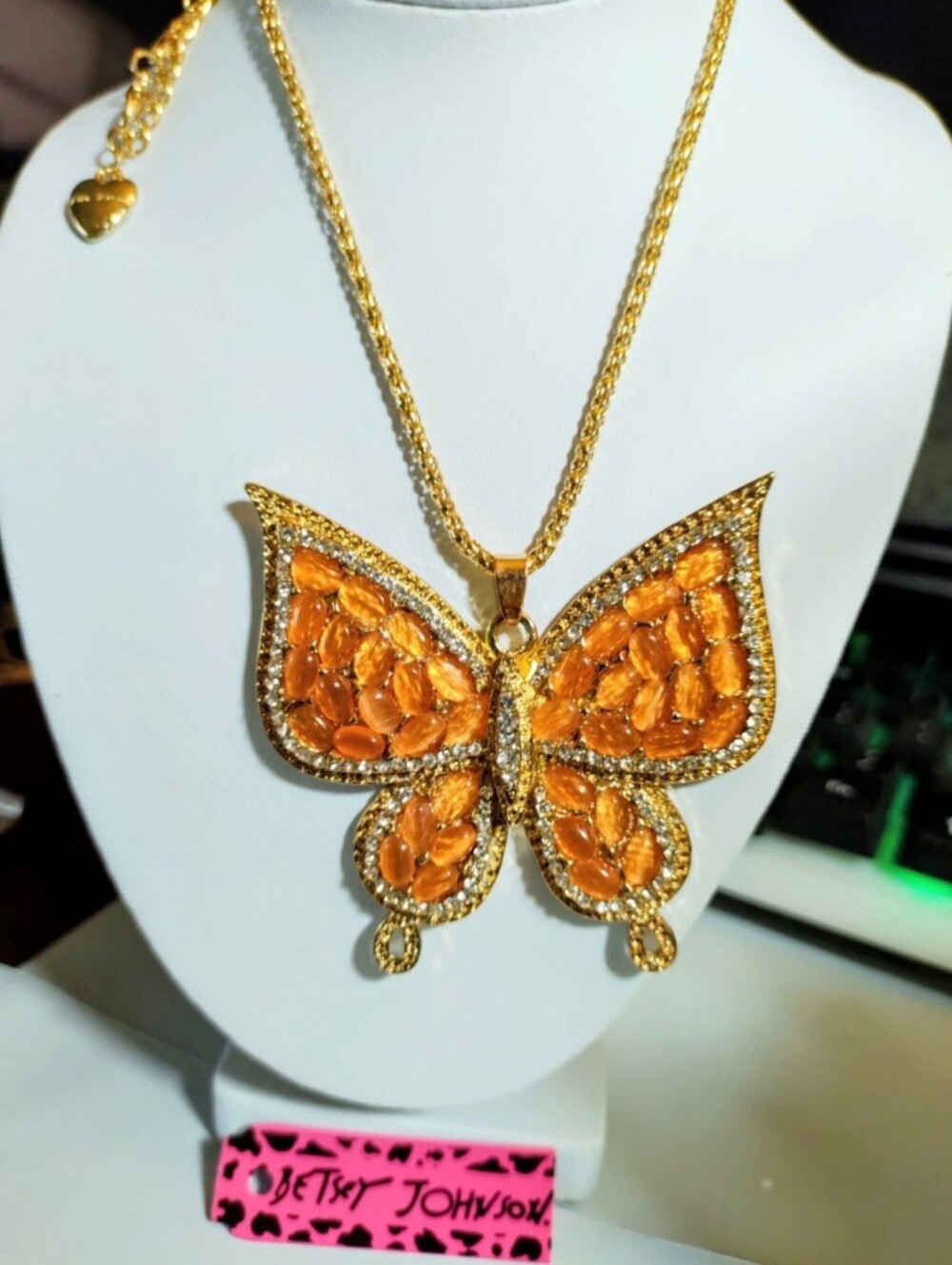 Betsey Johnson ORANGE Cats Eye Butterfly Necklace